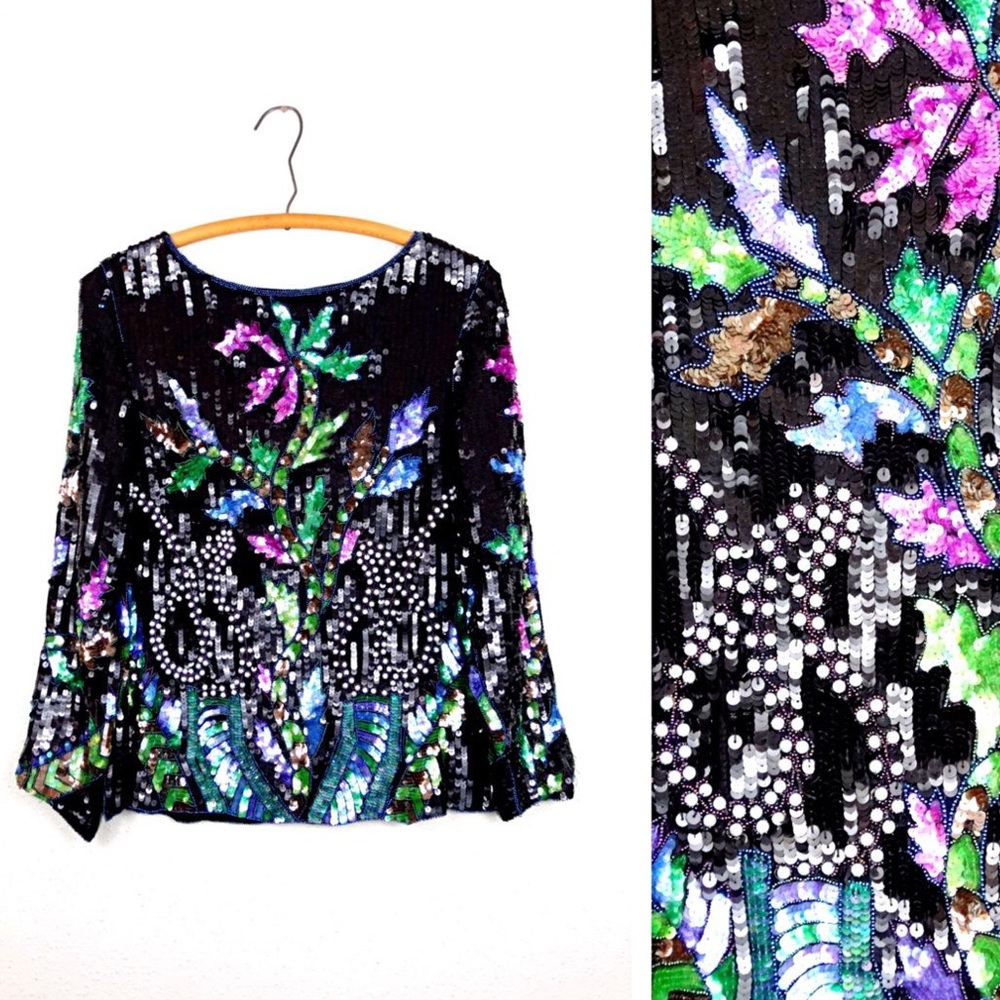 Vintage Whimsical Sequined Pearl Beaded Top